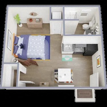 Floor plan for studio, 1 bath, 350 sqft
